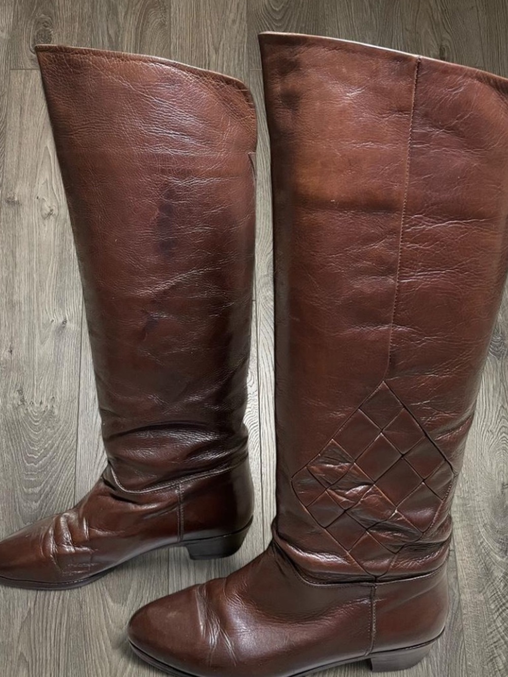 Vintage Carmelo Chirico Brown Leather Knee High Boots‎ 37.5 80s Riding Boots